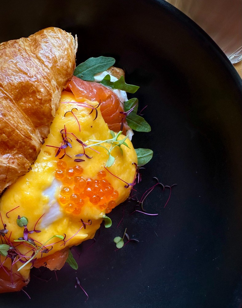 Poached Egg croissant with salmon