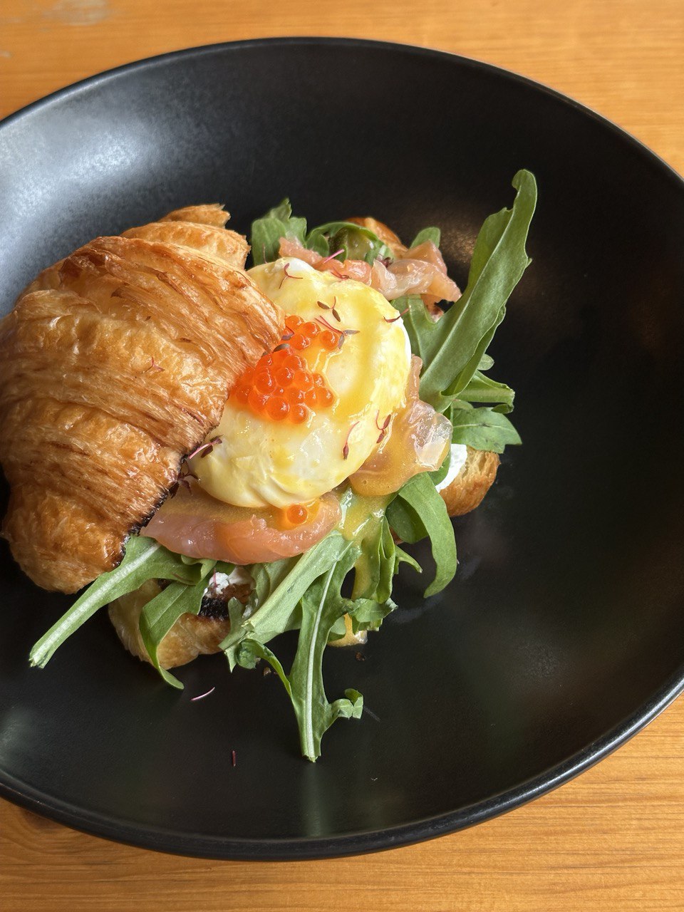 Poached Egg croissant with salted Salmon