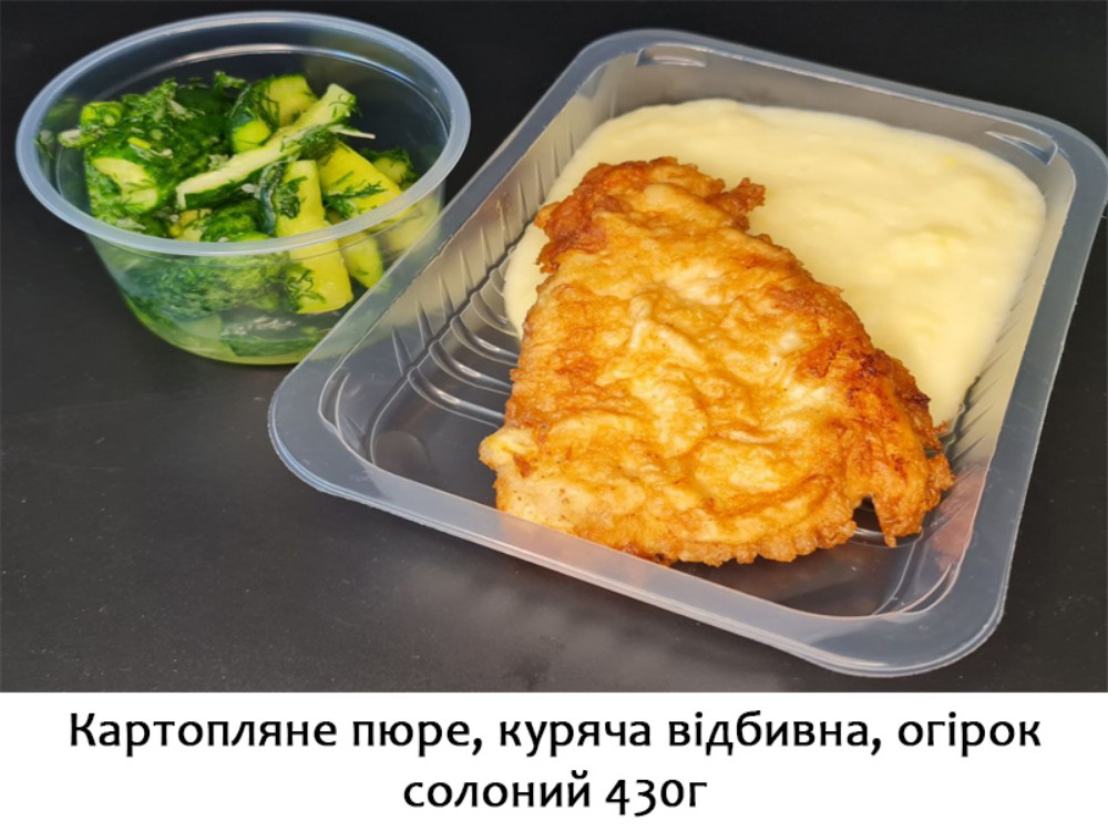 Картопляне пюре, куряча відбивна, огірок солоний 430г ХН161