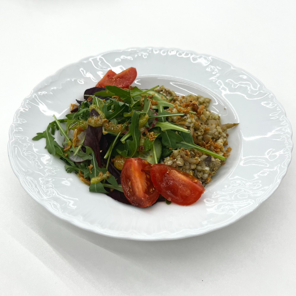 Зелена гречка з базиліком та грибами