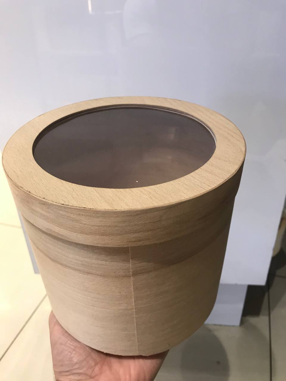 Тубус із букового шпона 180х160(мм) с прозорую кришкою