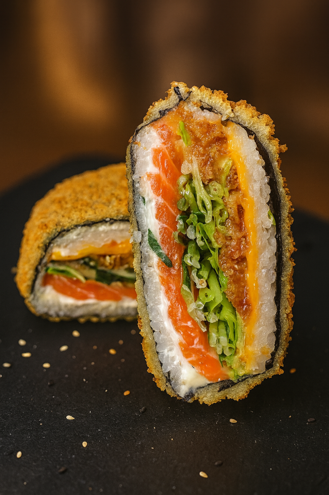 Суші бургер з Лососем та коктельною креветкою