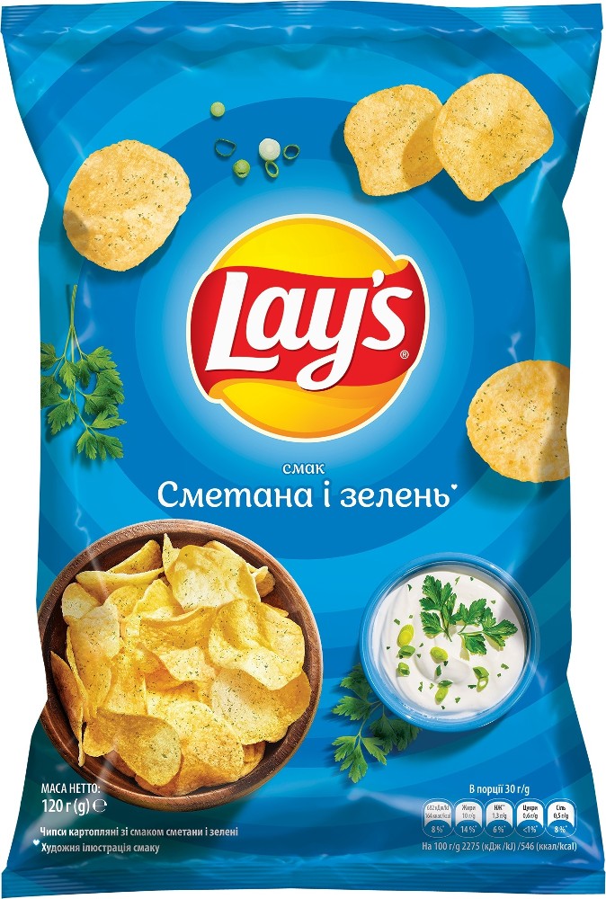 Чіпси Lay's зі смаком сметани та зелені (60 г)