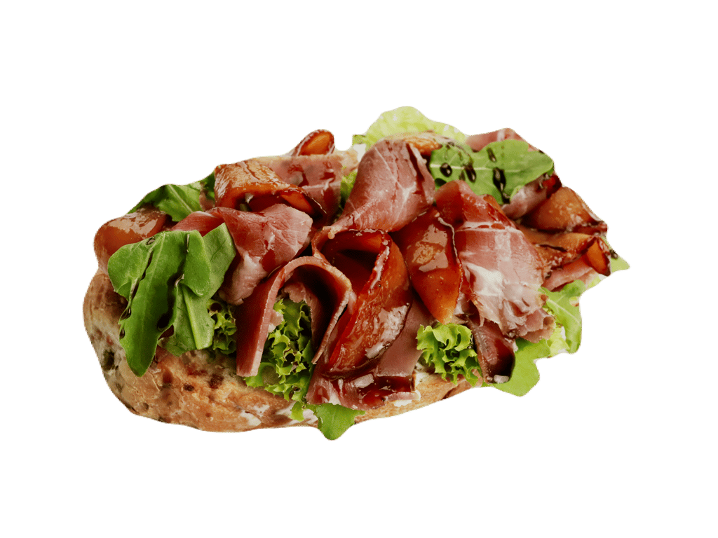 Брускета з хамоном та карамелізованою грушею