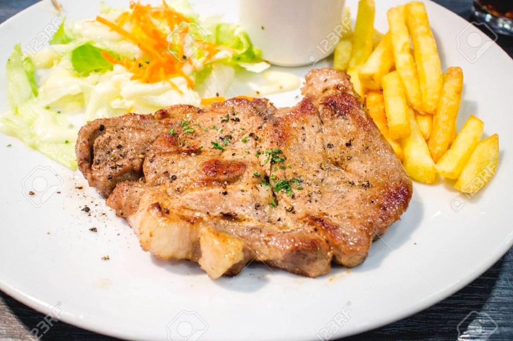 Pork Steak with French Fries -  ღორის სტეიკი კარტოფილი ფრით