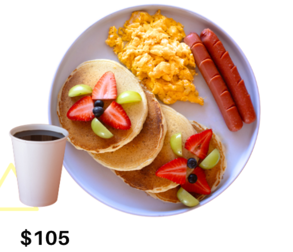 Combo 3 Hotcakes con Huevo Revuelto y una Salchicha + Cafe