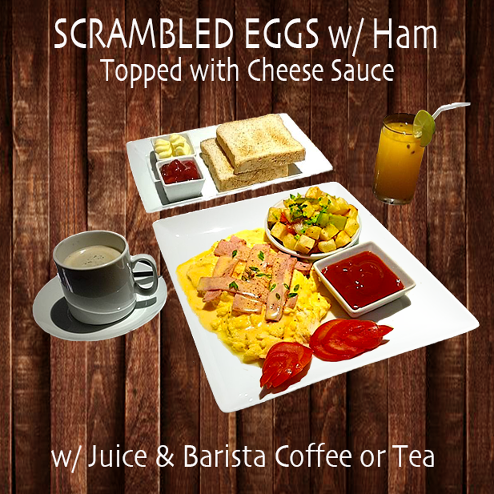 Scrambled Eggs w/ Ham & Cheese Sauce