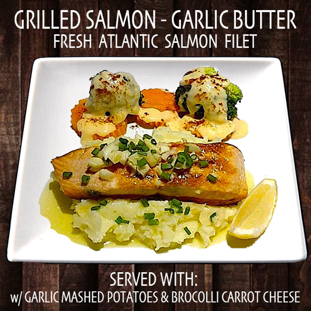 Grilled Salmon w/ Garlic Lemon Butter