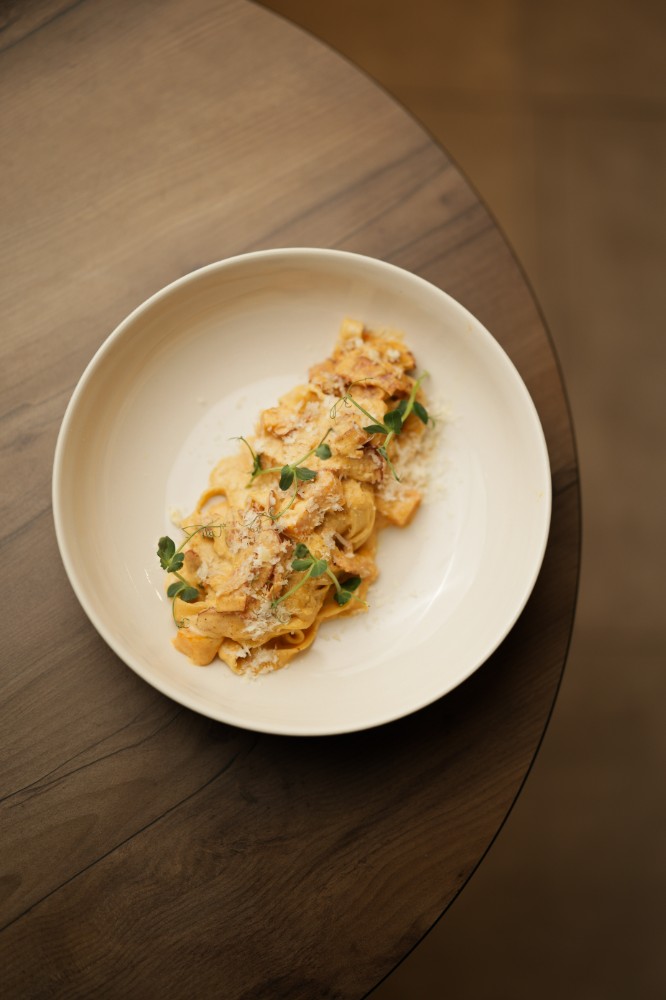 Паста з гарбузом та беконом