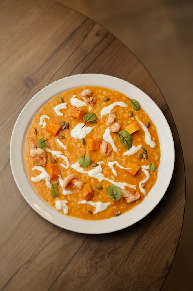 Гарбузове різотто з страчателлою та креветкою