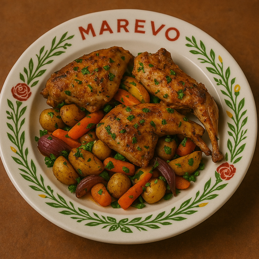 Кролик, запечений з травами та овочами