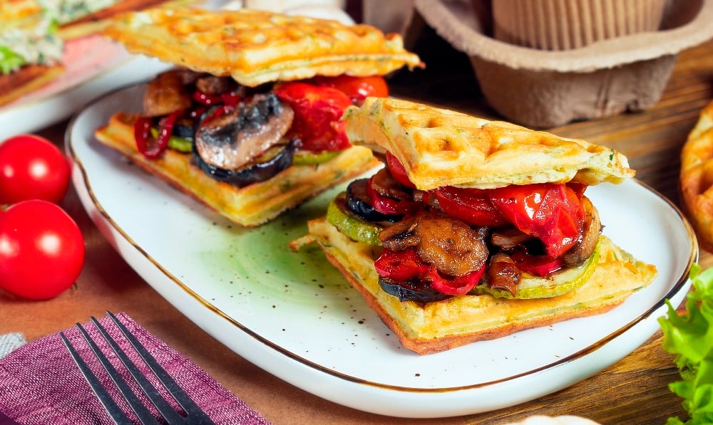 Waffle sandwich with grilled vegetables