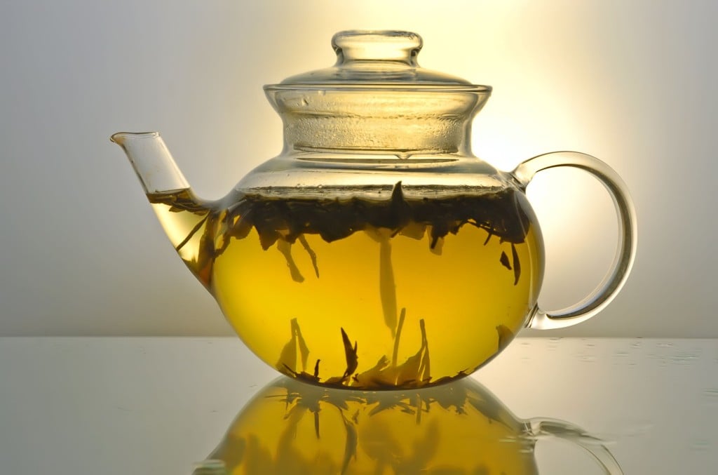 Green tea in a teapot