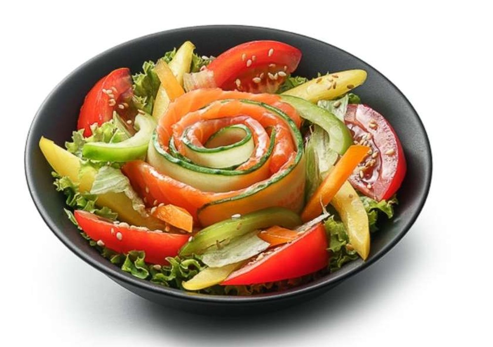 Маринований лосось з овочами