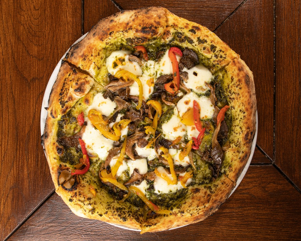 Roasted Bell Pepper and Mushroom Pizza