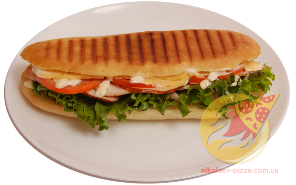 Паніні з Куркою (копч. курка, сир, помідор, салат, майонез)