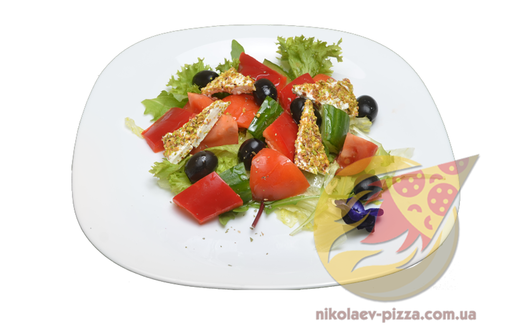 Салат Грецький (160 г, помідор, перець, огірок, маслини, сир фета, фісташки, оливкова олія)