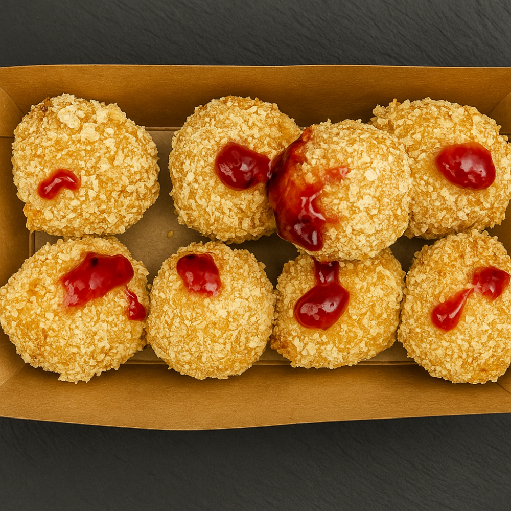 Хрусткі сирні кульки "4-сира" з брусничним соусом