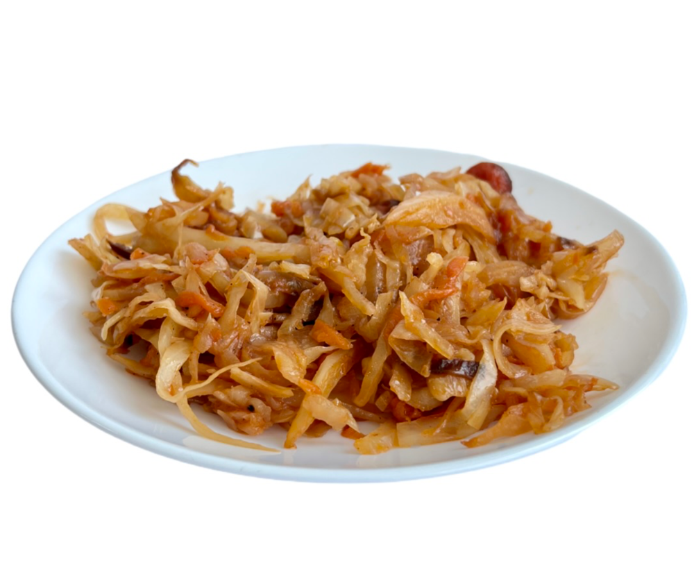 Капуста тушена з ковбасками, 100 гр