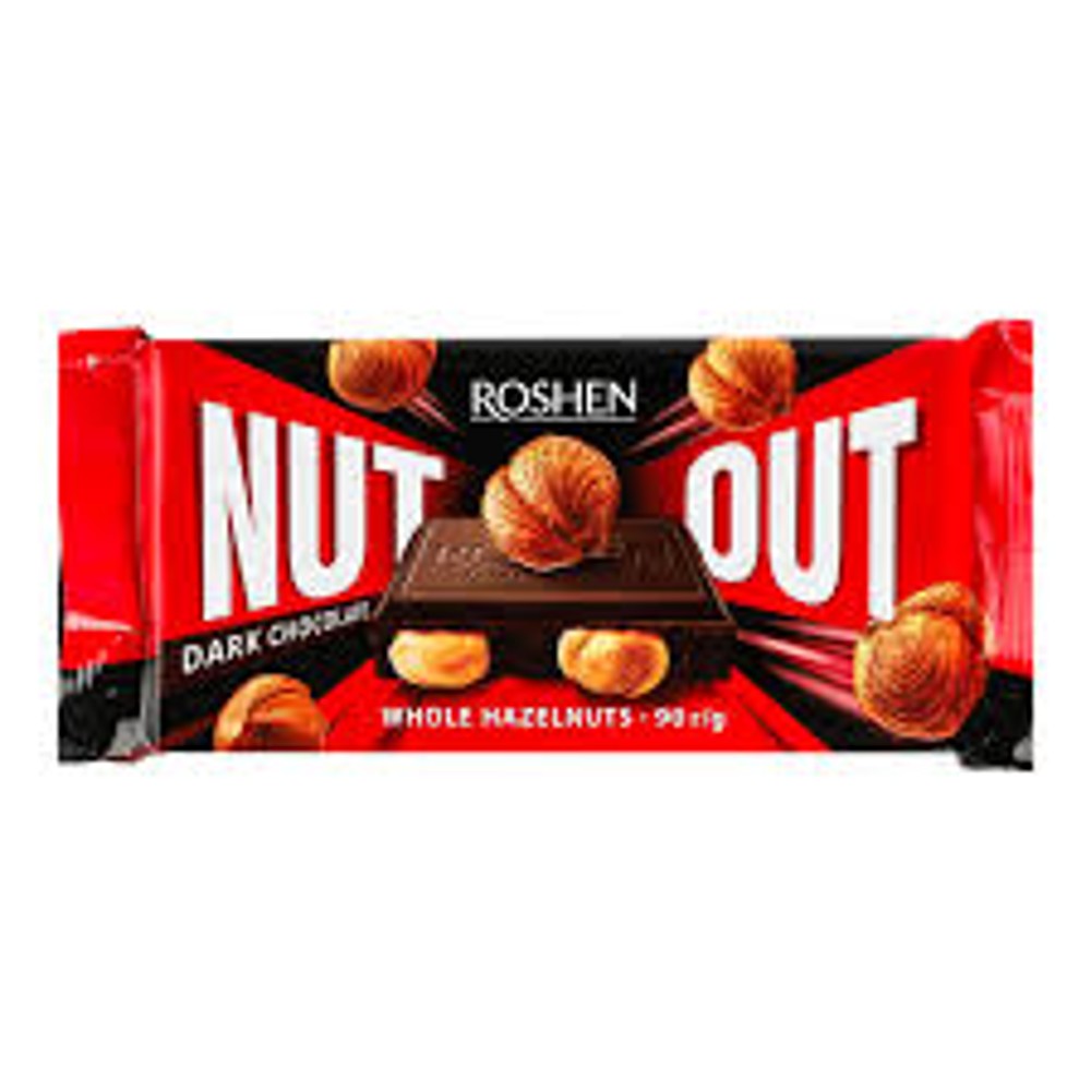 Шоколад Roshen Nut чорний з цілим фундуком 90г