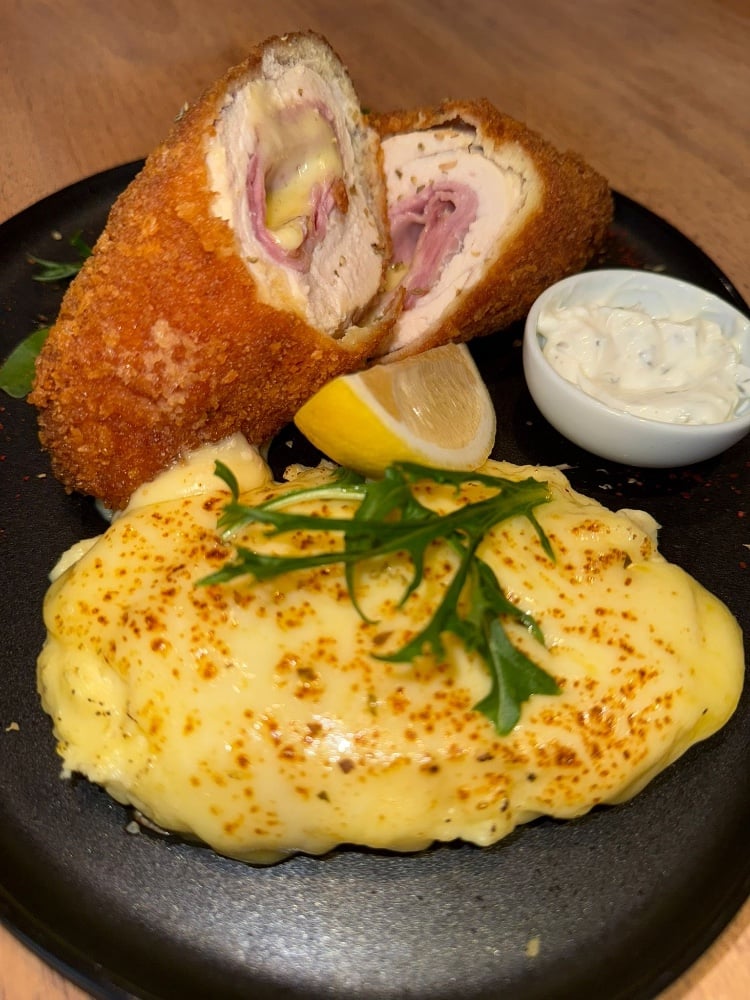 Chicken roll with cheese and ham