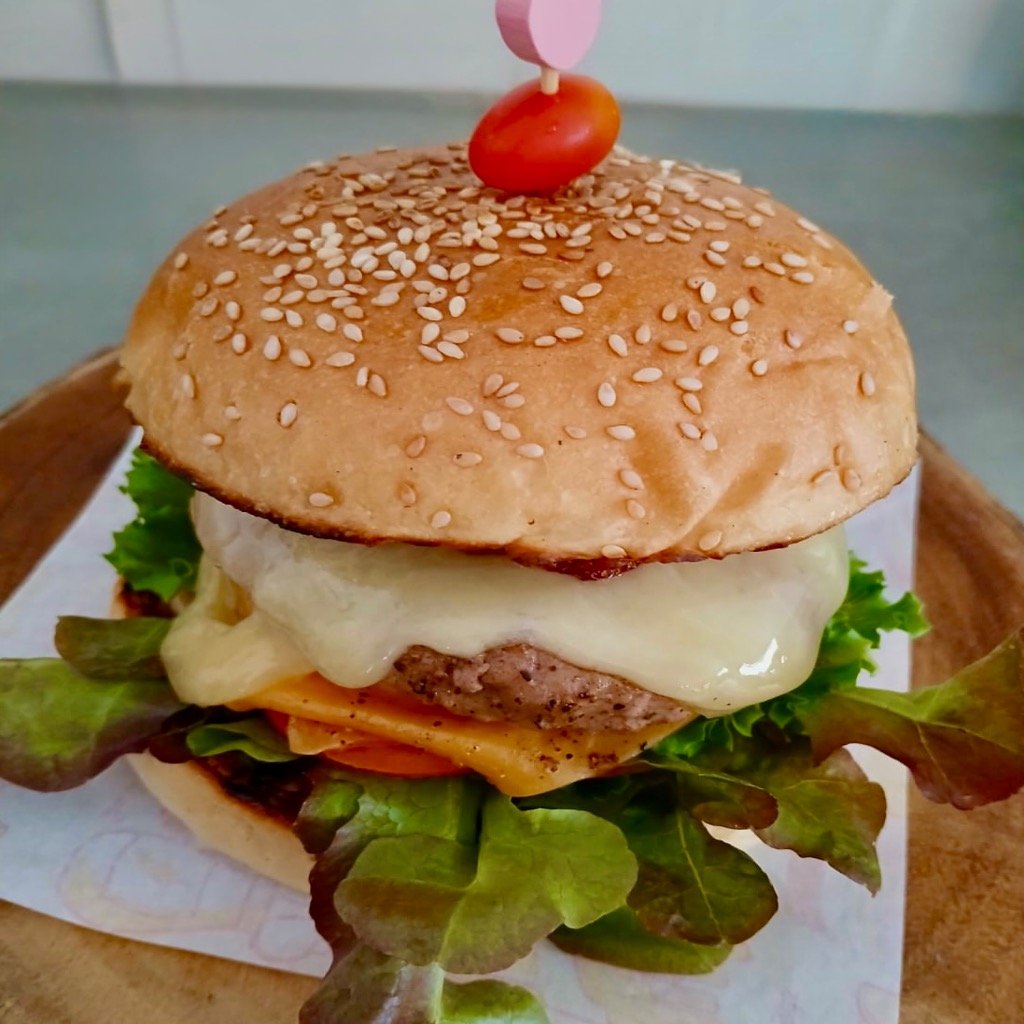 Double Cheese Burger with French Fries.