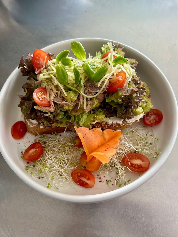 Warm toast with tuna cheese and avocado