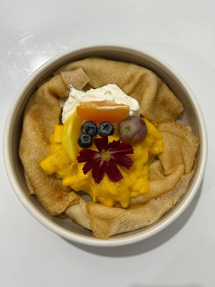 Crepes with Sour Cream and Mango Mousse 