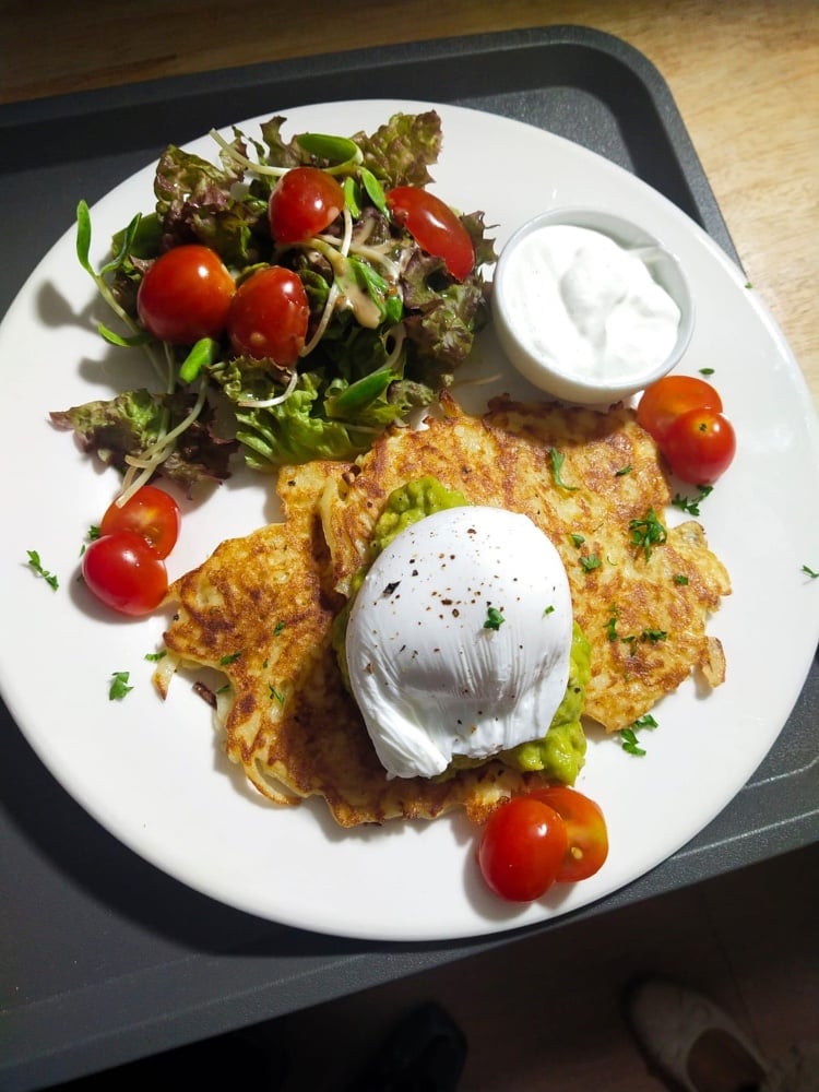 Draniki with avocado & poached egg