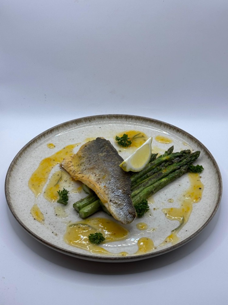 Sea Bass Fillet with Asparagus and Citrus Sauce