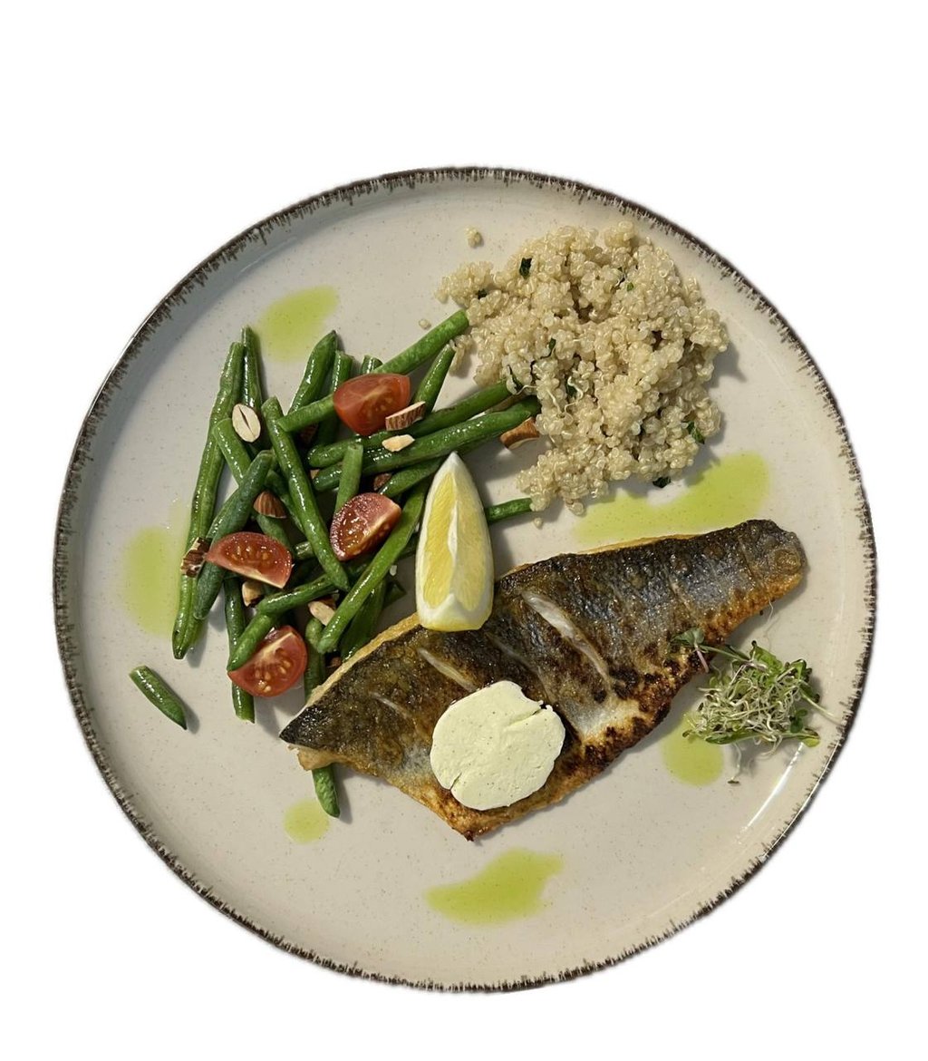 Сібас з ванільним маслом та кіноа (Sea bass with vanilla butter and quinoa)