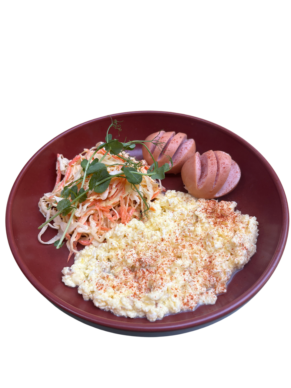 Легкий сніданок з коул-слоу та сардельками