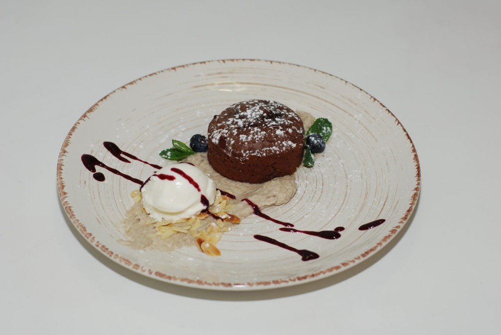 Шоколадний фондан з банановим мусом