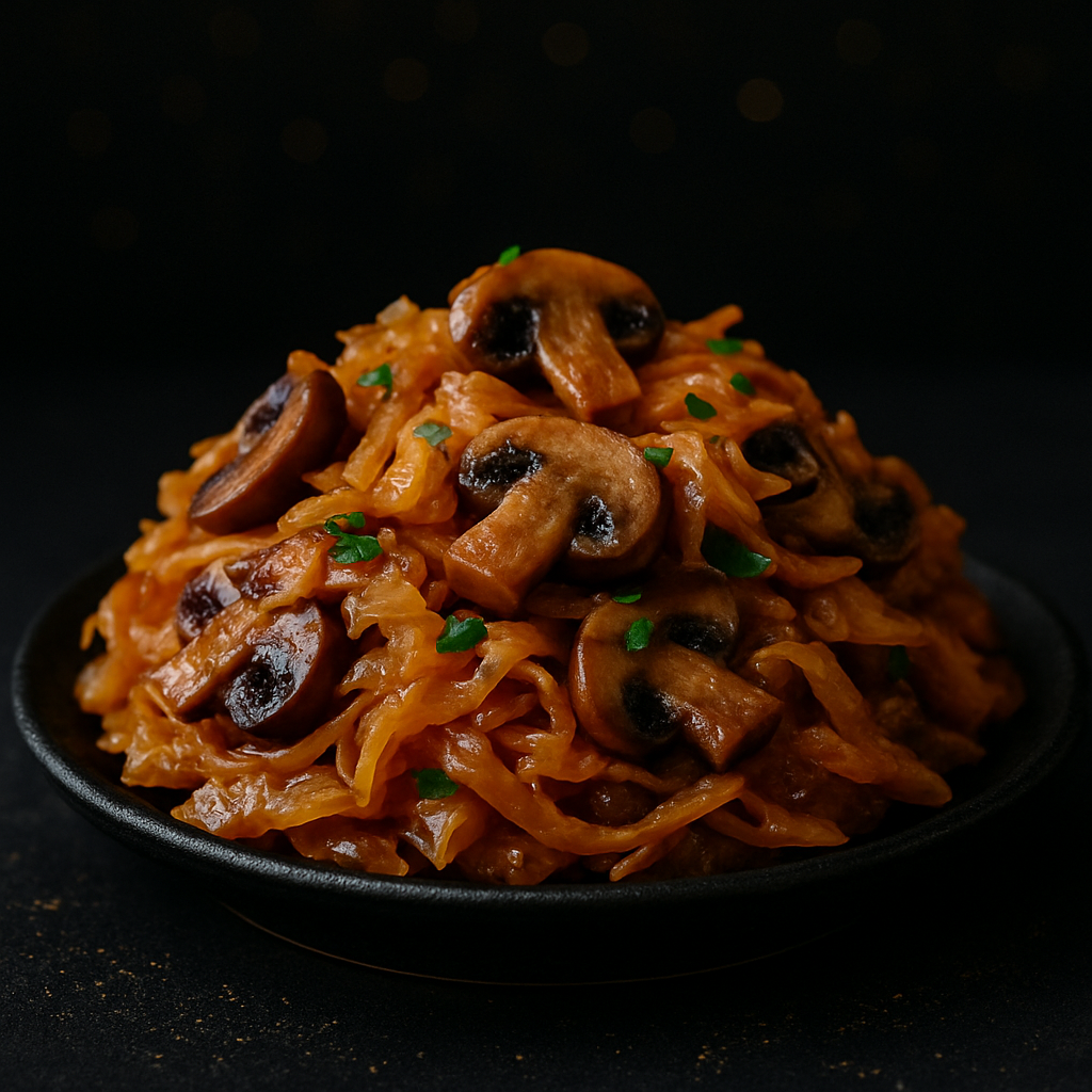 Тушкована капуста з грибами