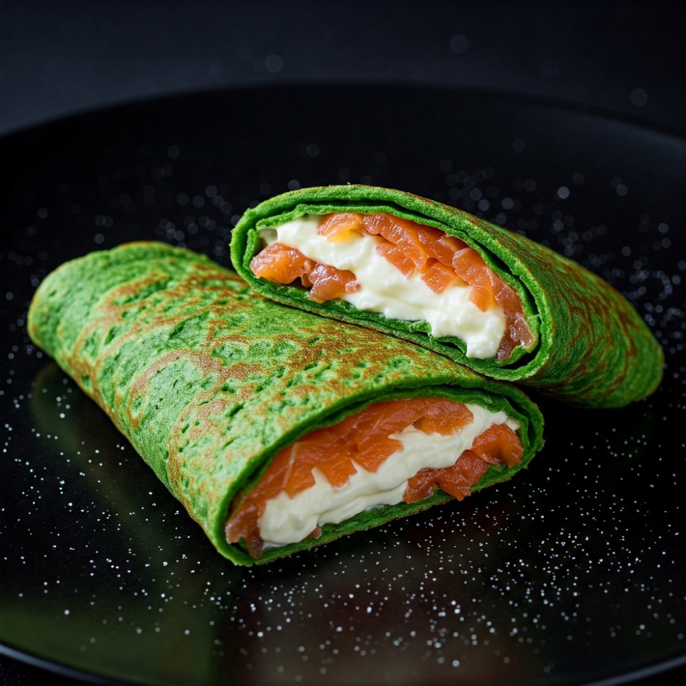 Зелені млинці з лососем