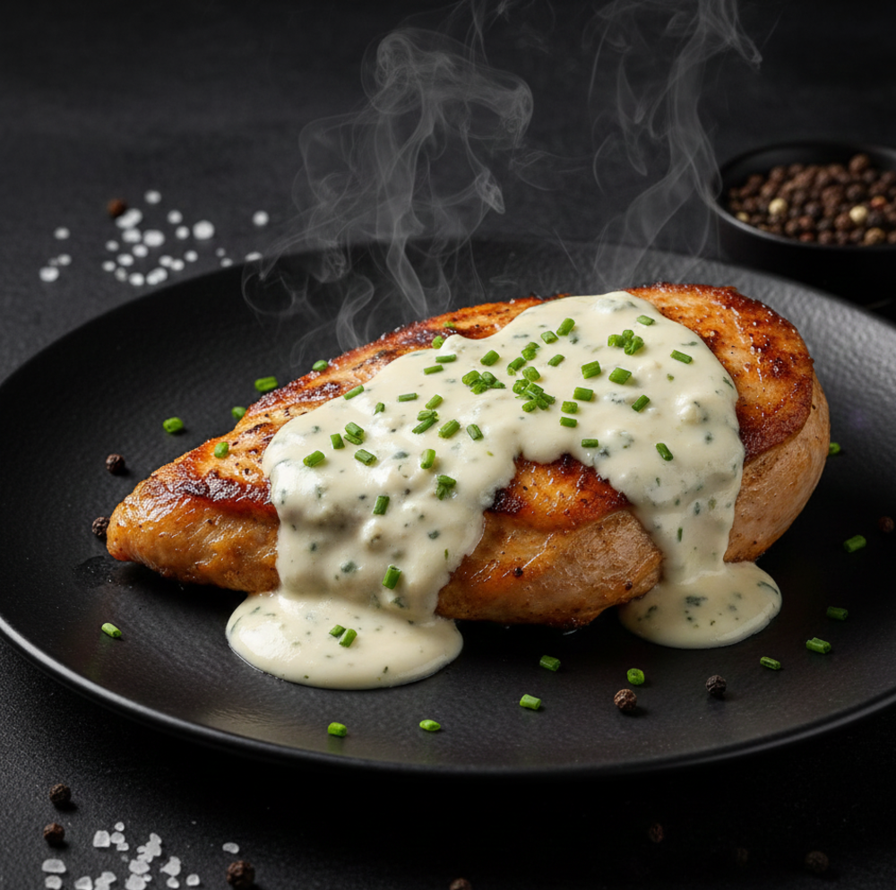 Стейк курячий з соусом рокфор