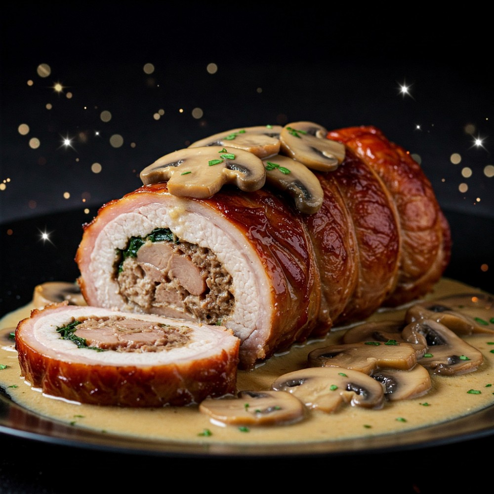 Рулет зі свинини з грибами