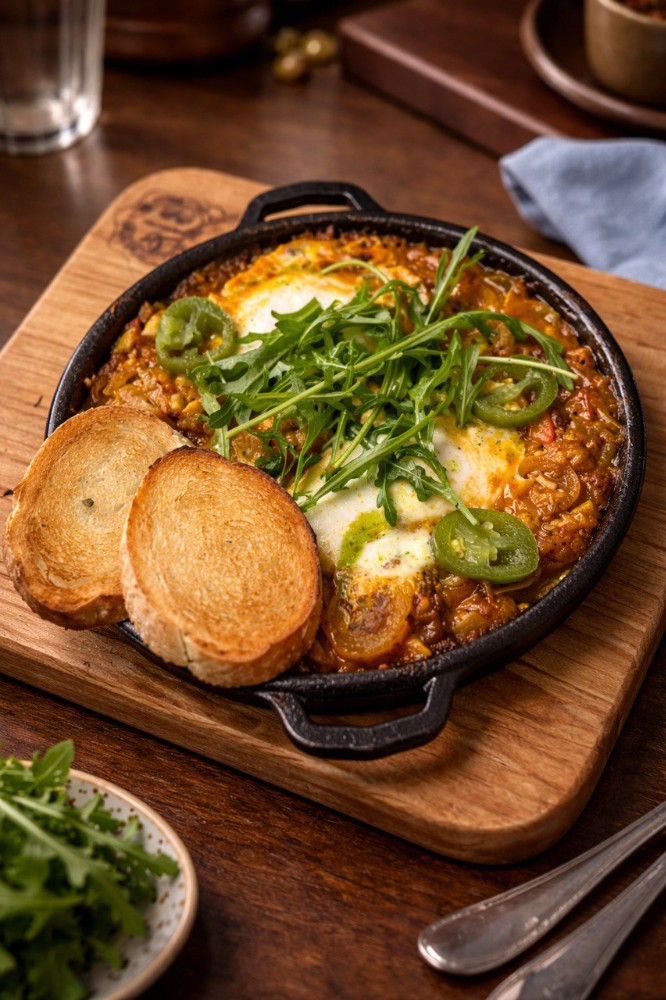 Шакшука з яловичиною та гливами