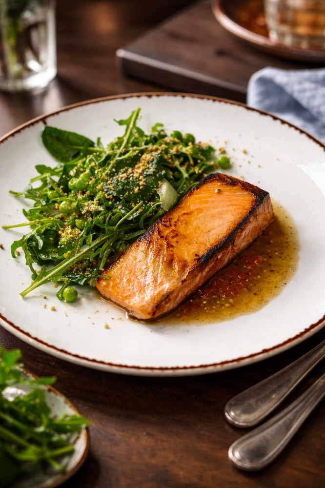 Стейк з лосося зі свіжим салатом