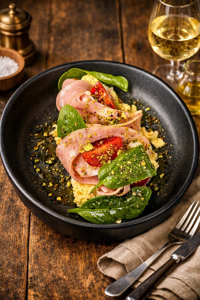 Тост з мортаделлою та трюфельним скремблом