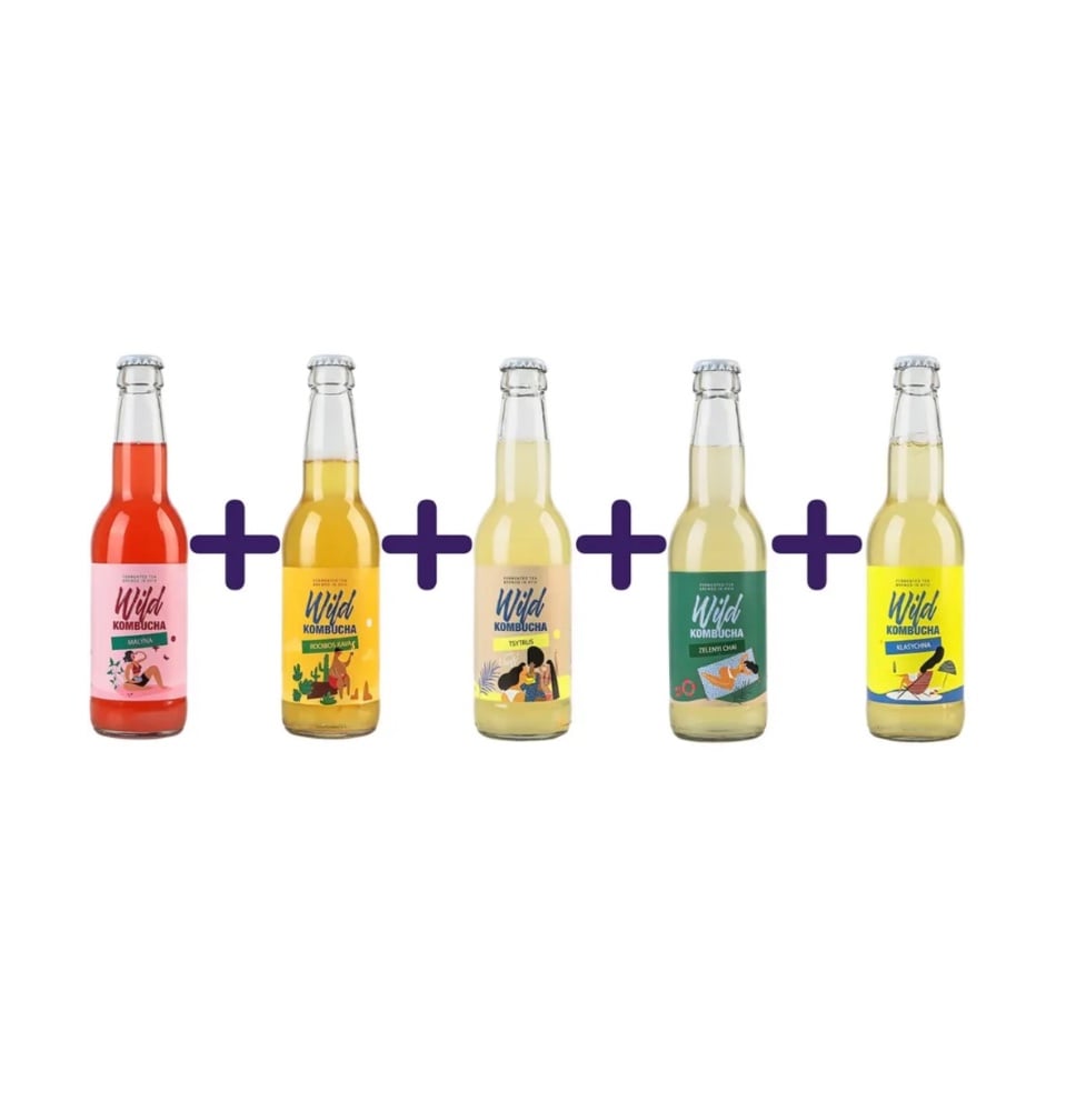 Комбуча Wild Kombucha Малина + Ройбуш кава + Цитрус+ Зелений чай+Класична 
