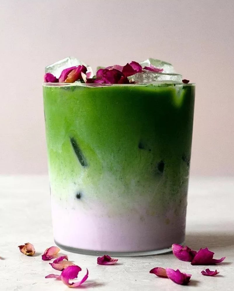 Matcha Rose Iced Latte