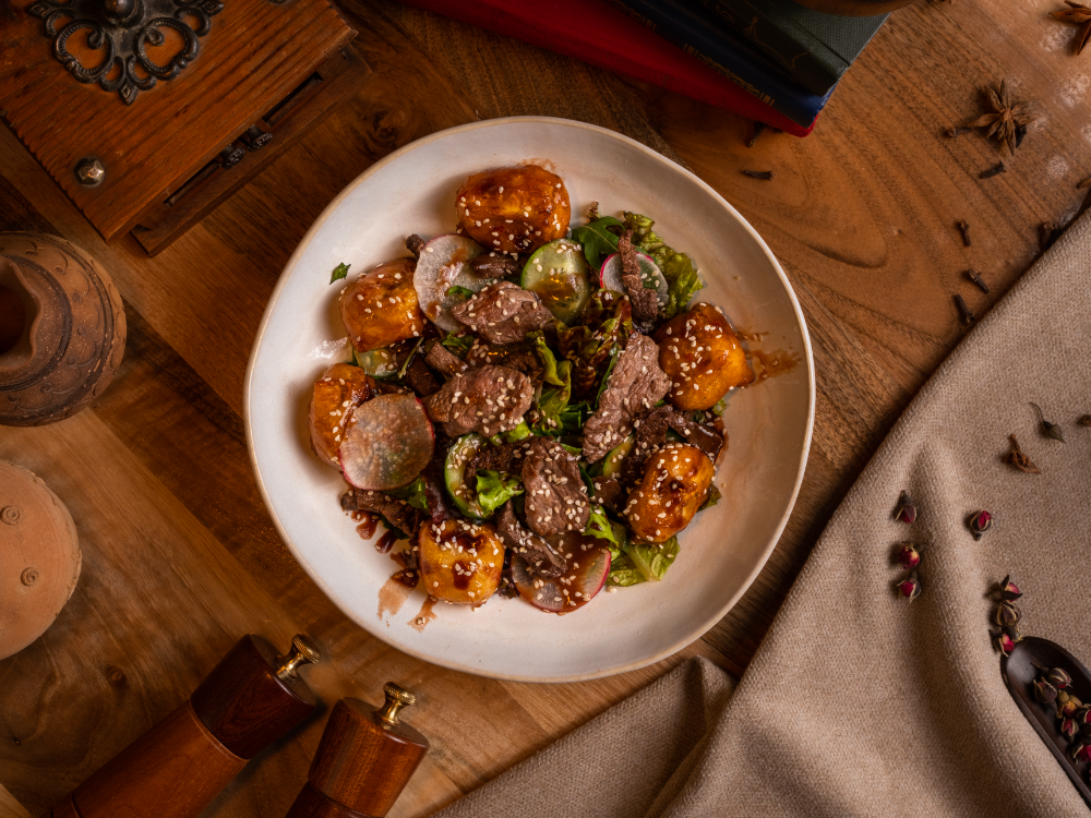 Мясной салат с баклажанами / Meat salad with eggplant