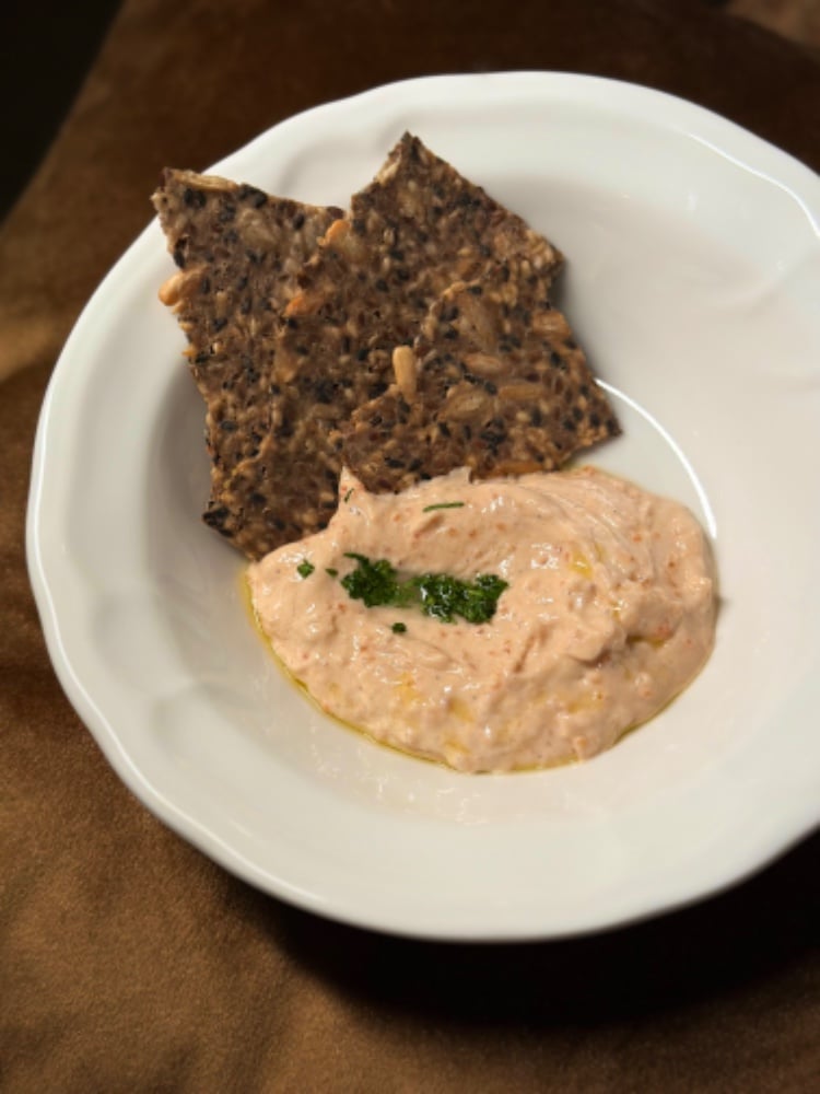 Salmon dip / tobiko / sourdough bread buffet