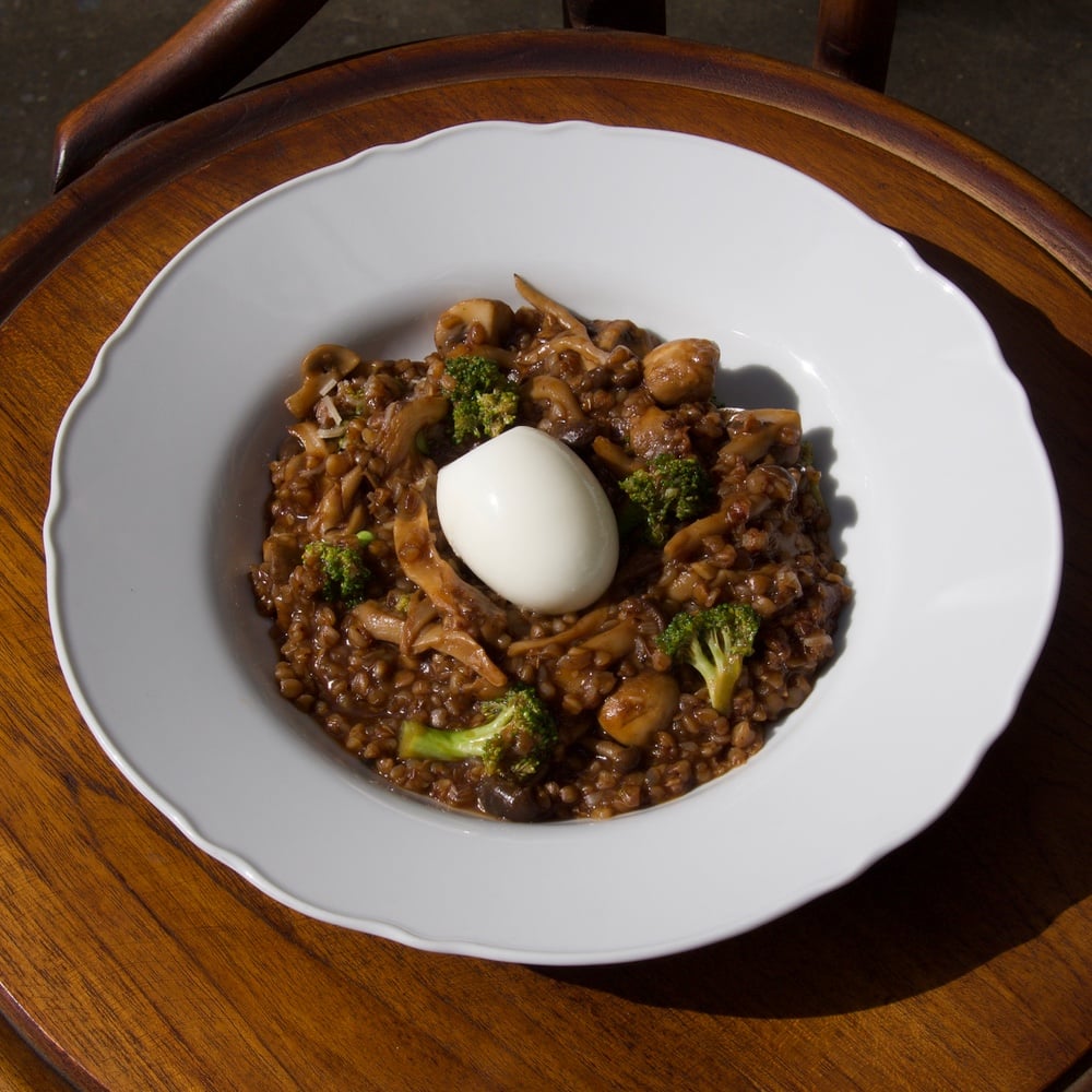 Buckwheat with mushrooms and soft egg