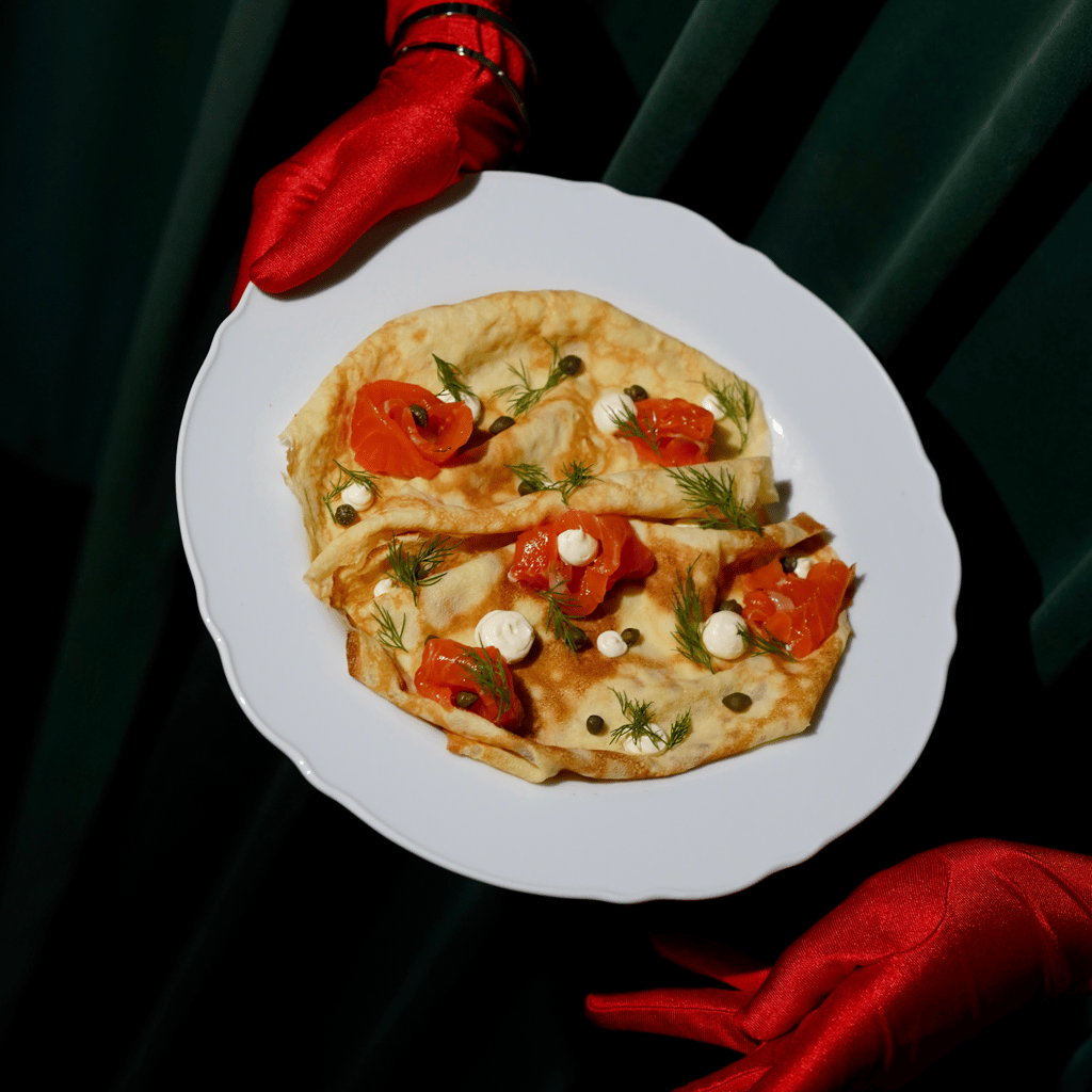 Crepes with salmon and cream cheese