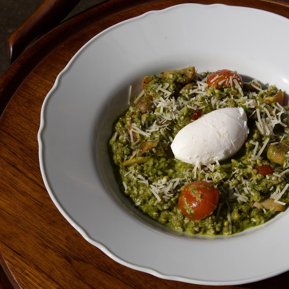 Green buckwheat with pesto sauce