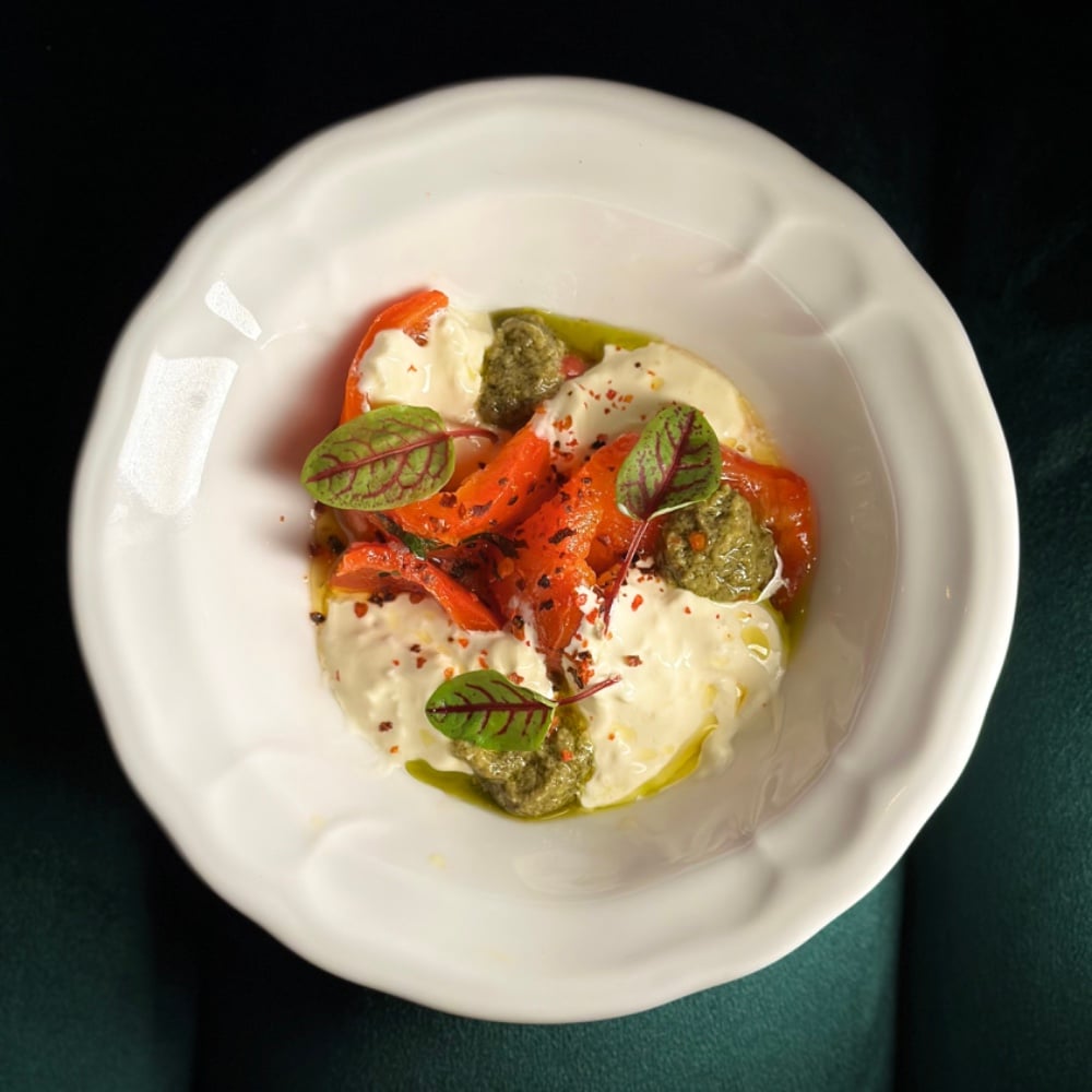 Stracciatella / pesto / baked pepper 40gr