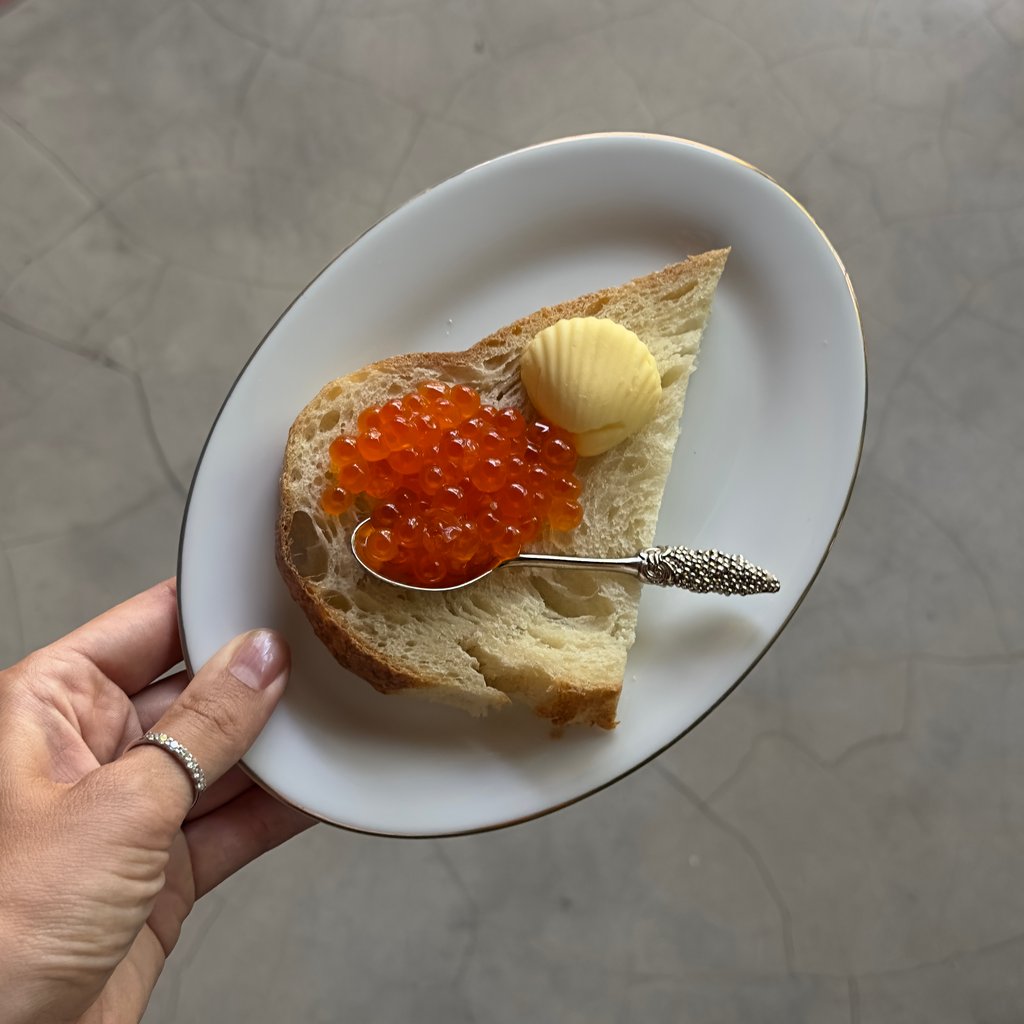 Red caviar with butter and sourdough bread