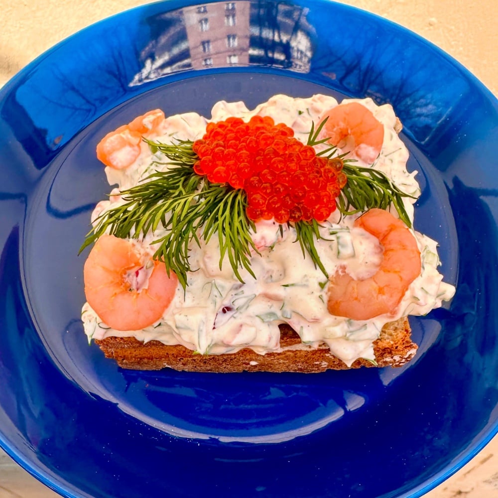 Toast Skagen with Eggs